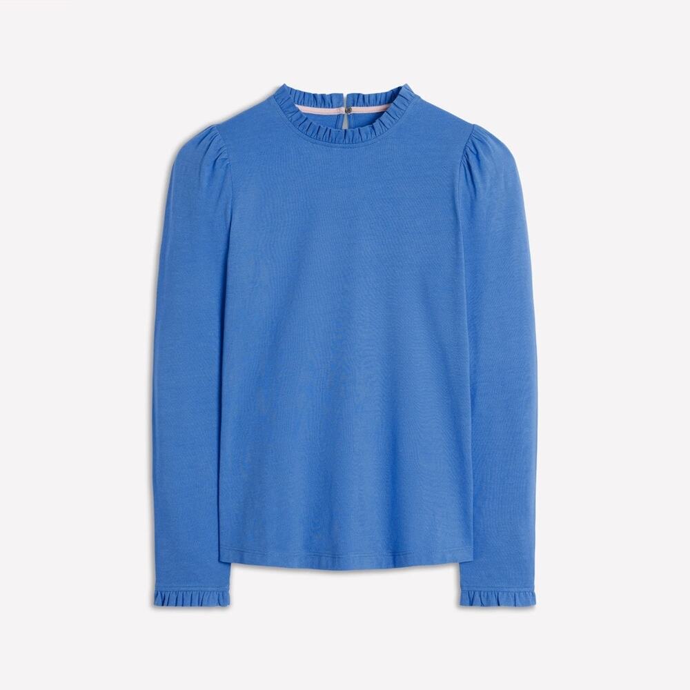 Boden Supersoft Frill Detail Top 8 Meadow Spring Blue T1657 L/S